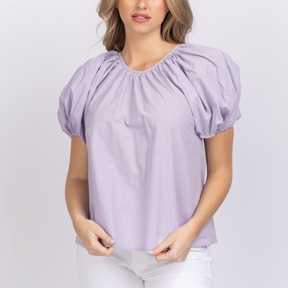 Never a Wallflower Gathered Neck Puff Sleeve Top Lavender Size Small - Picture 1 of 8
